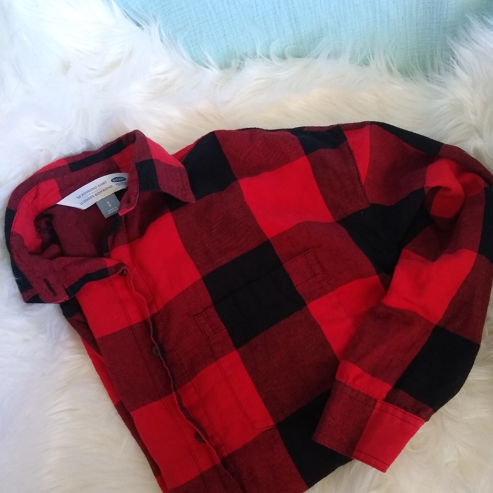 Old Navy Button Down Buffalo Check Black Red Shirt